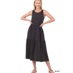 BOGO Zenana Outfitters Tiered Black Midi Dress- XL